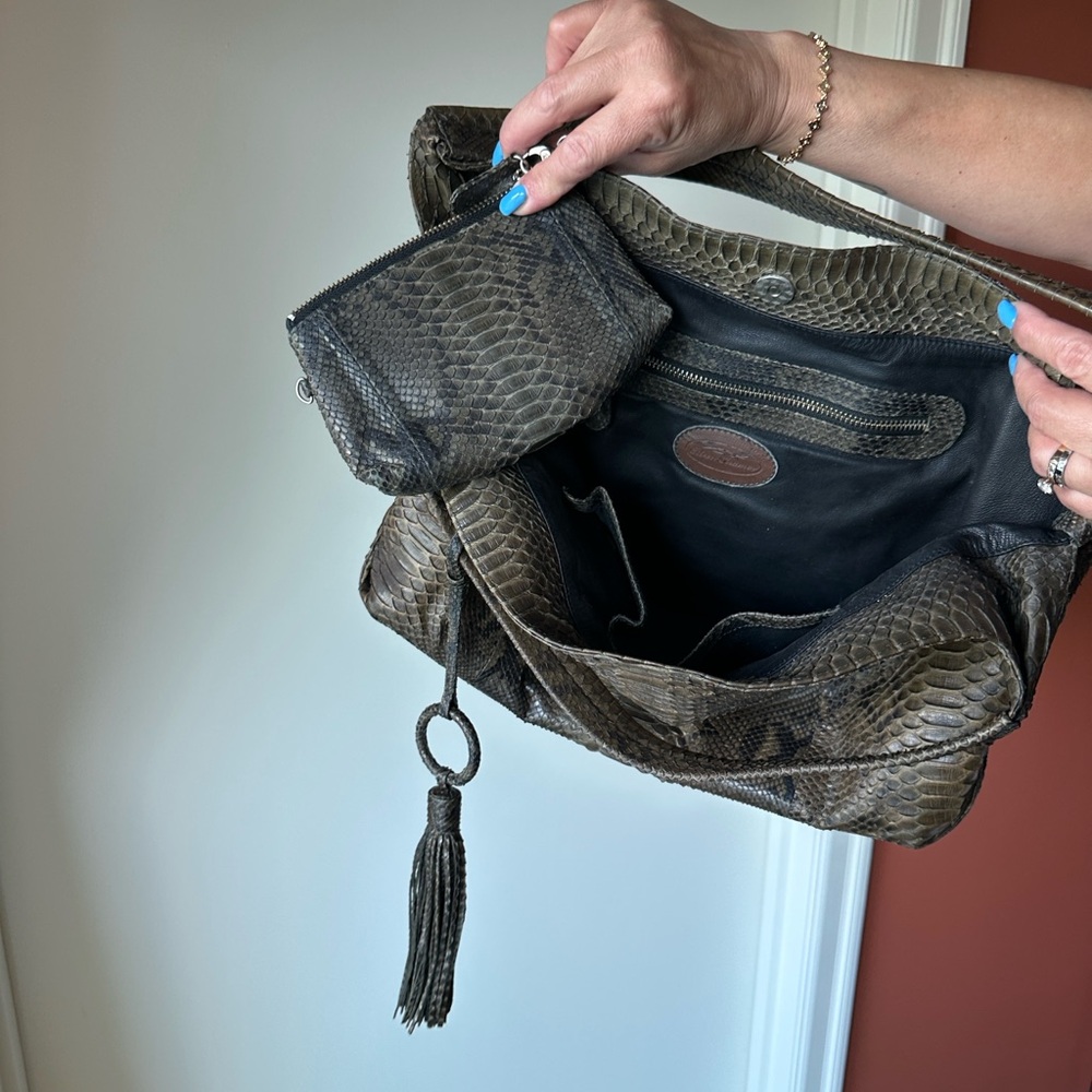 Black/green genuine Python skin Shoulder Bag with… - image 11